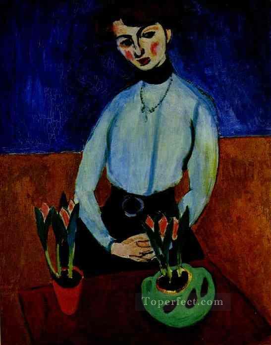 Girl with Tulips Portrait of Jeanne Vaderin 1910 Fauvist Oil Paintings
